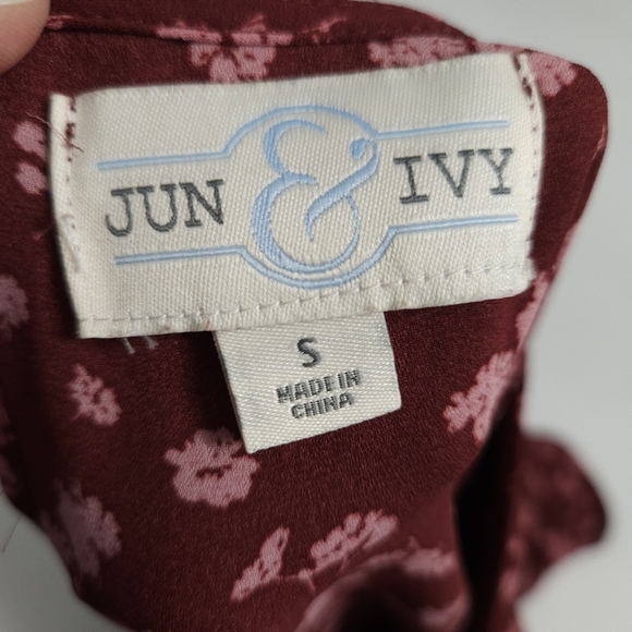 Jun & Ivy womens 3/4 sleeve floral burgundy dress size Small - Picture 7 of 7